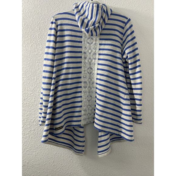 Matilda Jane Cardigan Womens Blue White Stripe Knit Open Front Sweater Lace Sz S - Picture 12 of 13